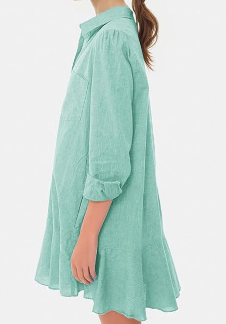 Ivyshape | Collar Buttons Down Ruffled Mini Dress