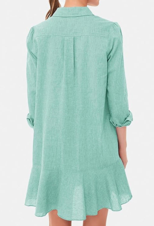 Ivyshape | Collar Buttons Down Ruffled Mini Dress