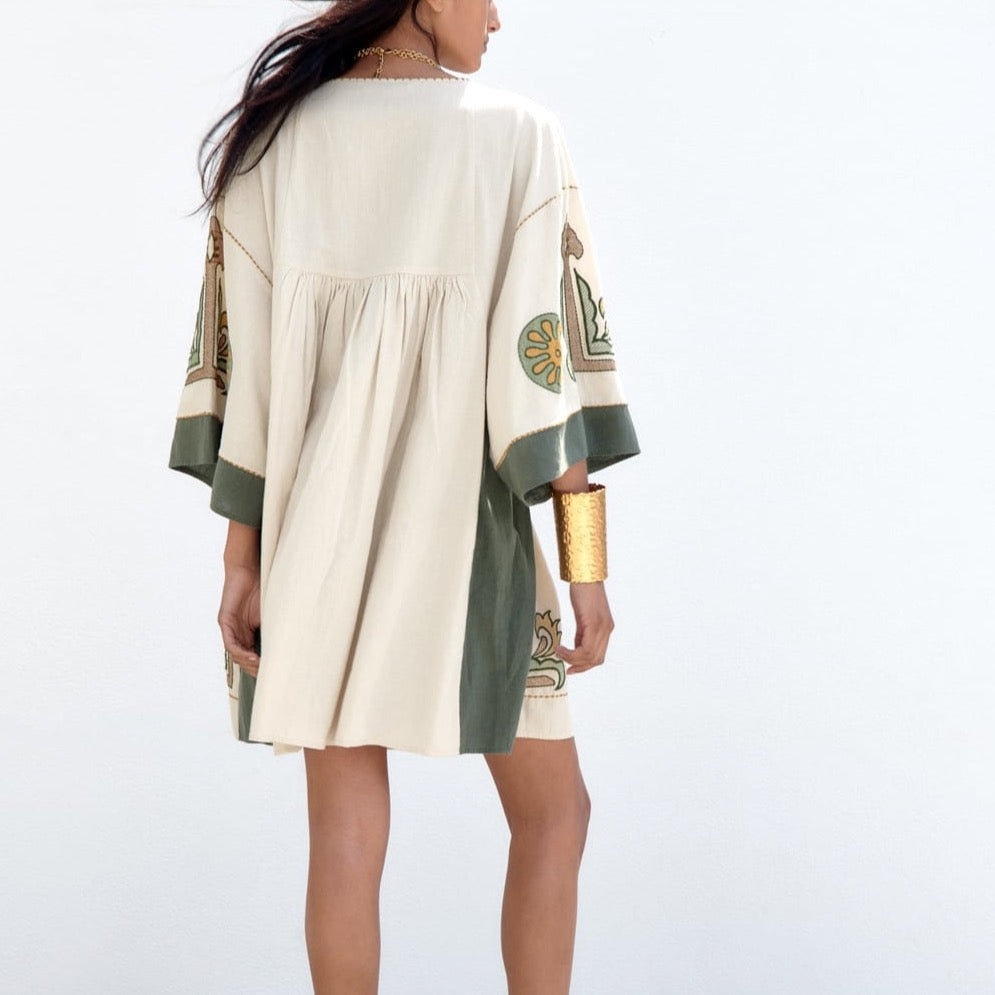 Ivyshape | Embroidered Loose Mini Tunic Dress