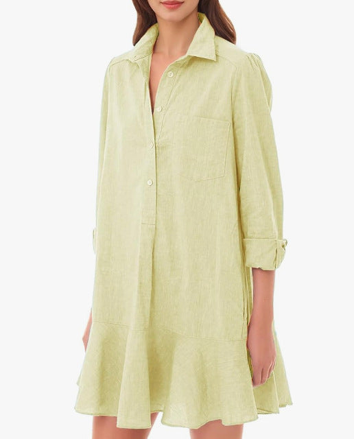 Ivyshape | Collar Buttons Down Ruffled Mini Dress