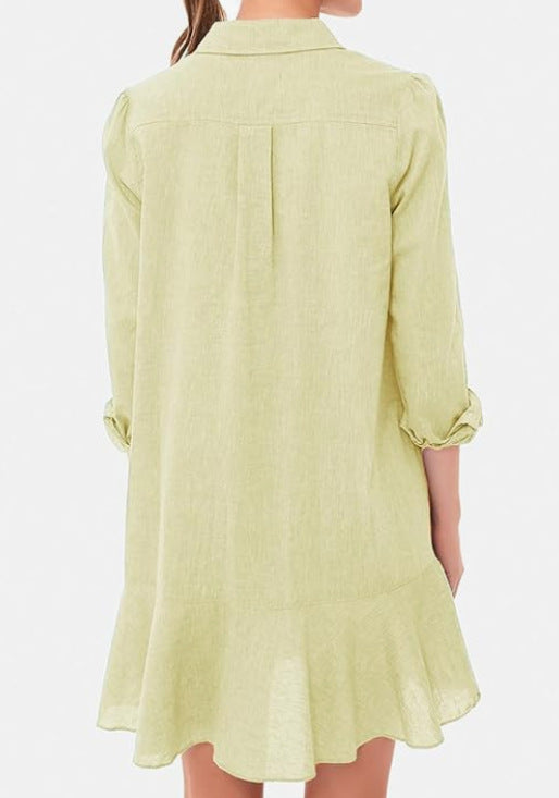 Ivyshape | Collar Buttons Down Ruffled Mini Dress