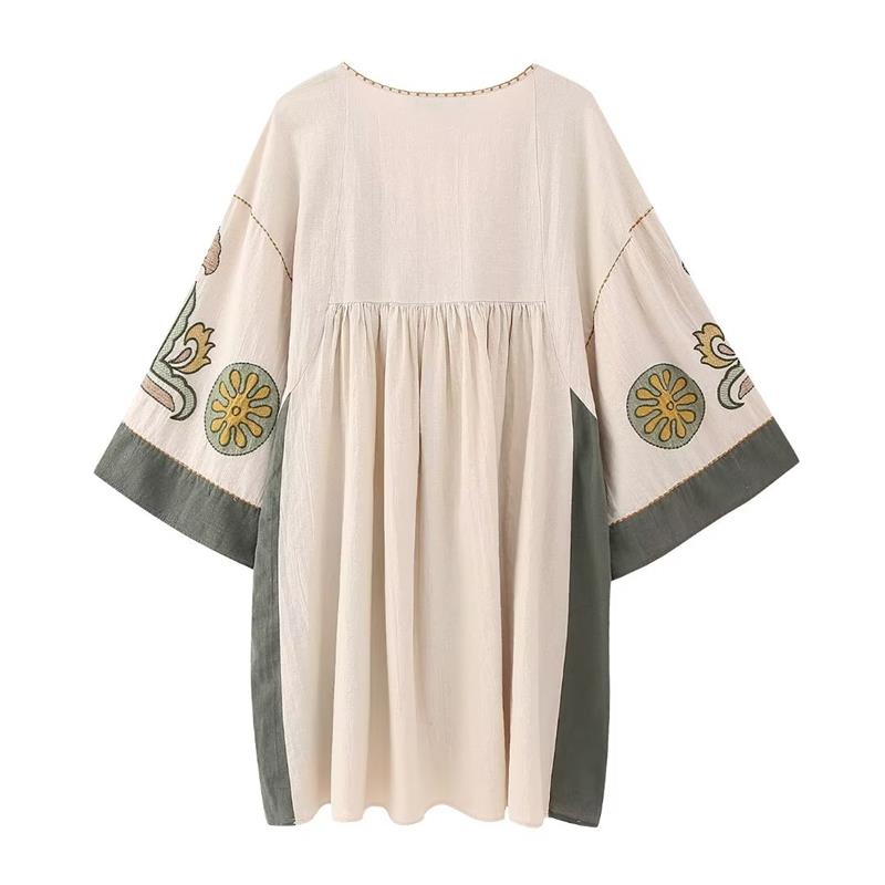 Ivyshape | Embroidered Loose Mini Tunic Dress