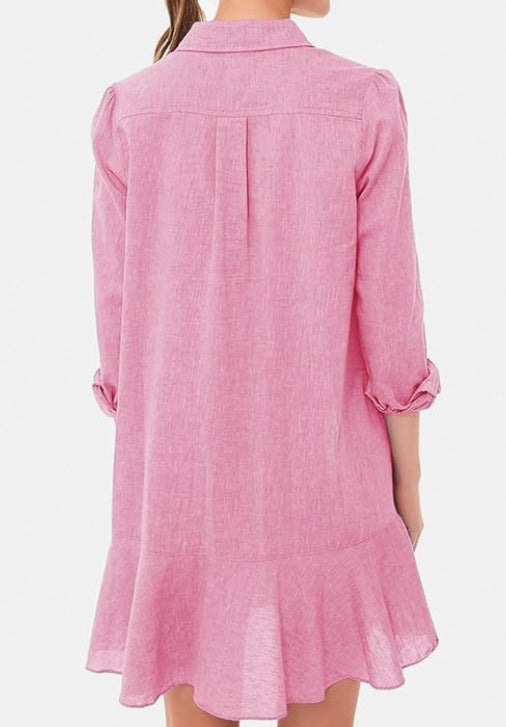 Ivyshape | Collar Buttons Down Ruffled Mini Dress