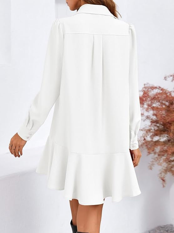 Ivyshape | Collar Buttons Down Ruffled Mini Dress