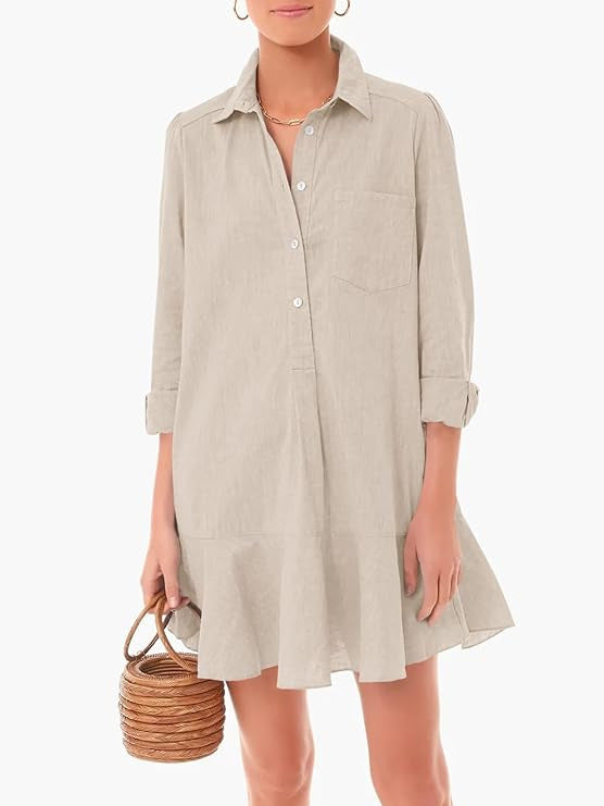 Ivyshape | Collar Buttons Down Ruffled Mini Dress