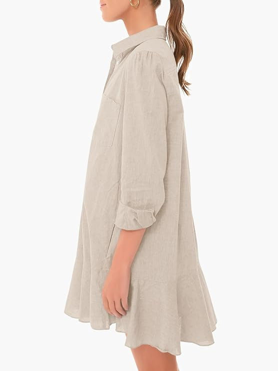 Ivyshape | Collar Buttons Down Ruffled Mini Dress