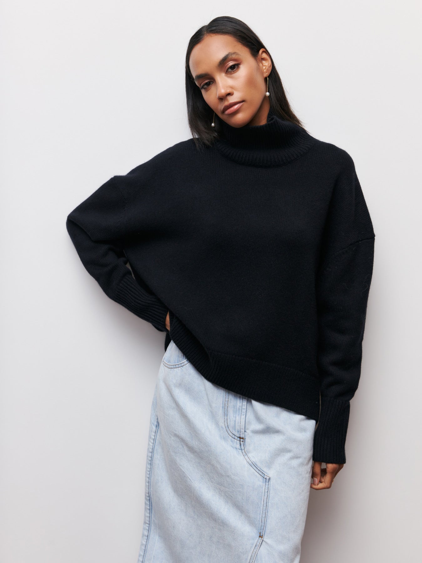 Ivyshape | Loose Turtleneck Long Sleeve Sweater