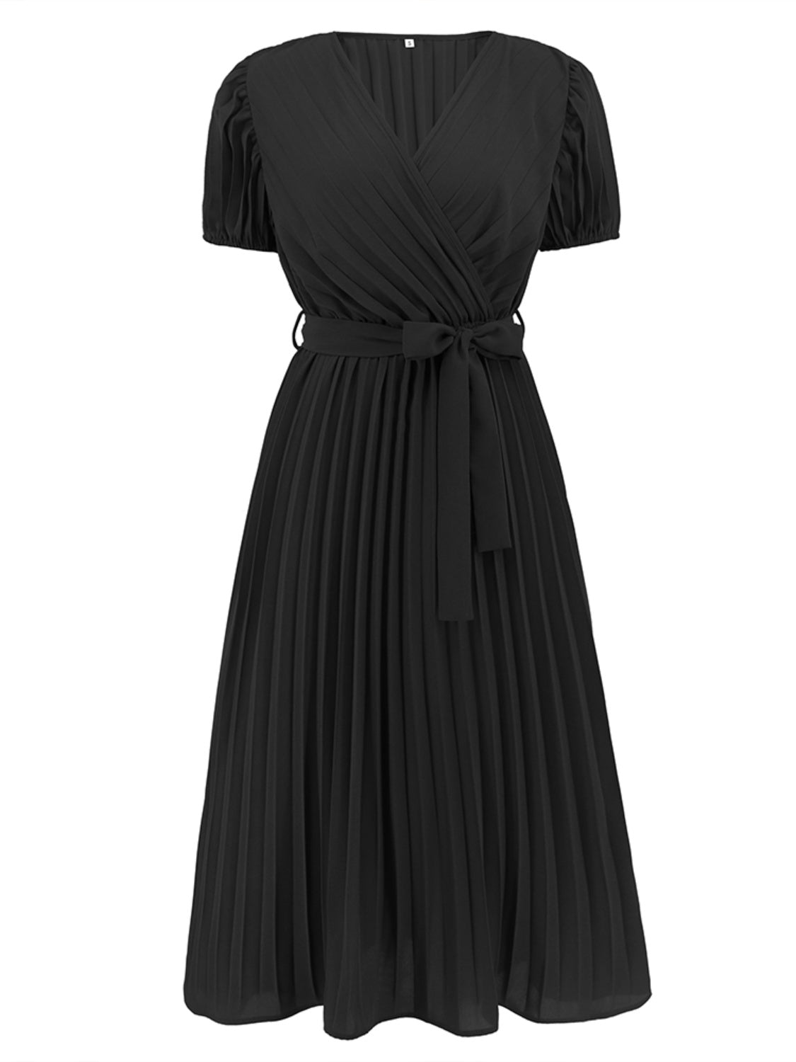 Ivyshape | Pleated Surplice Tie Waist Midi Dress