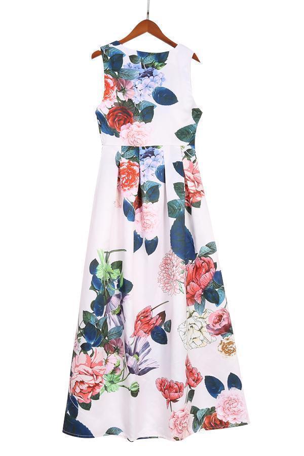 And Winter Sexy V-Neck Print Sleeveless High Waist Evening Dress