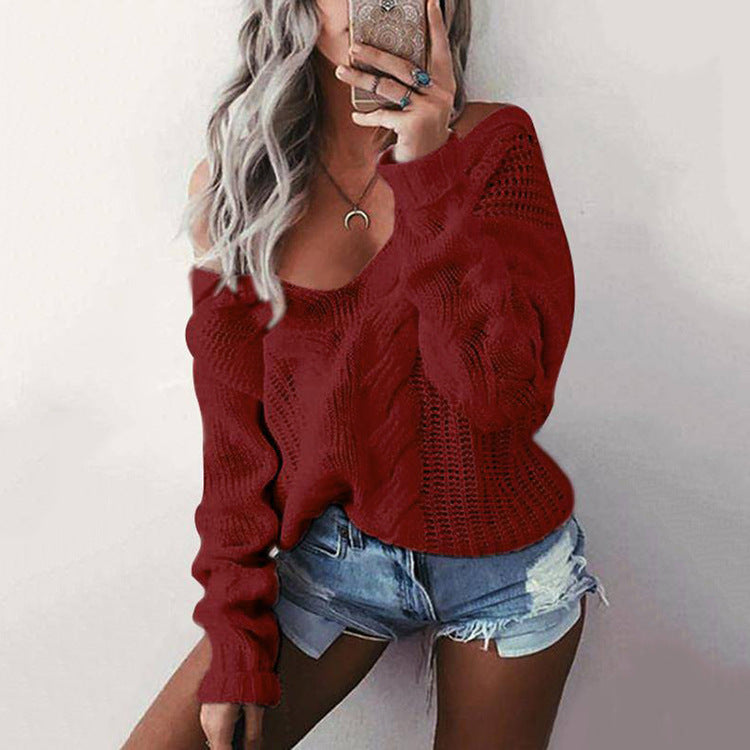 Women Oversized Knit Sweater with Deep V-Neck Ivyshape