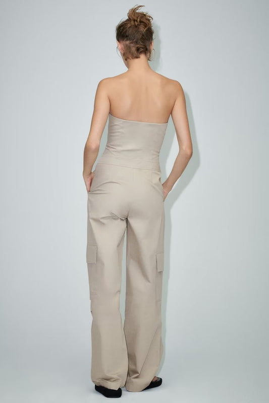 Ivyshape | Strapless Cargo Jumpsuit