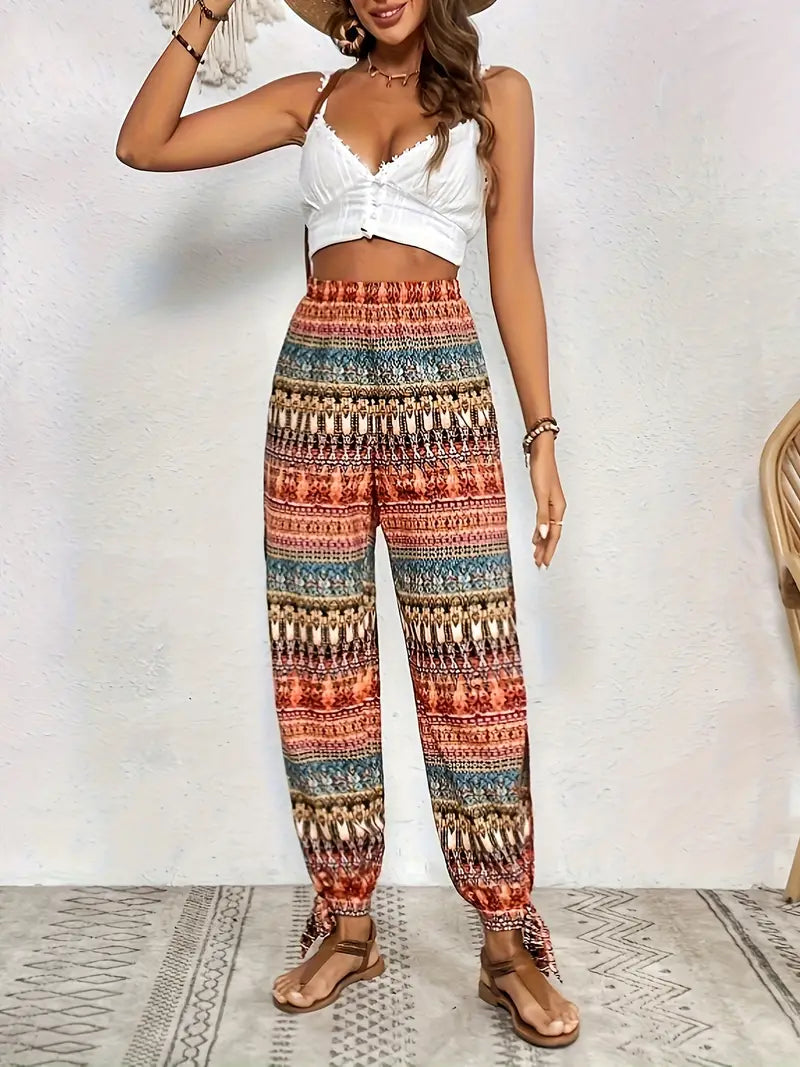 Ivyshape | Pants with Allover Print and Slit On The Side