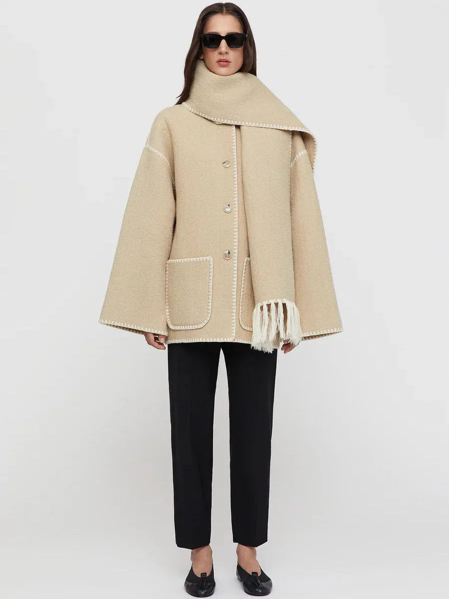 Ivyshape | Wool Blend Oversized Wrap Coat