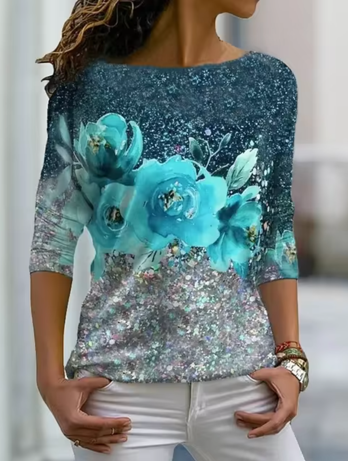 Ivyshape | Stylish Long Sleeve T-Shirt with Floral Print