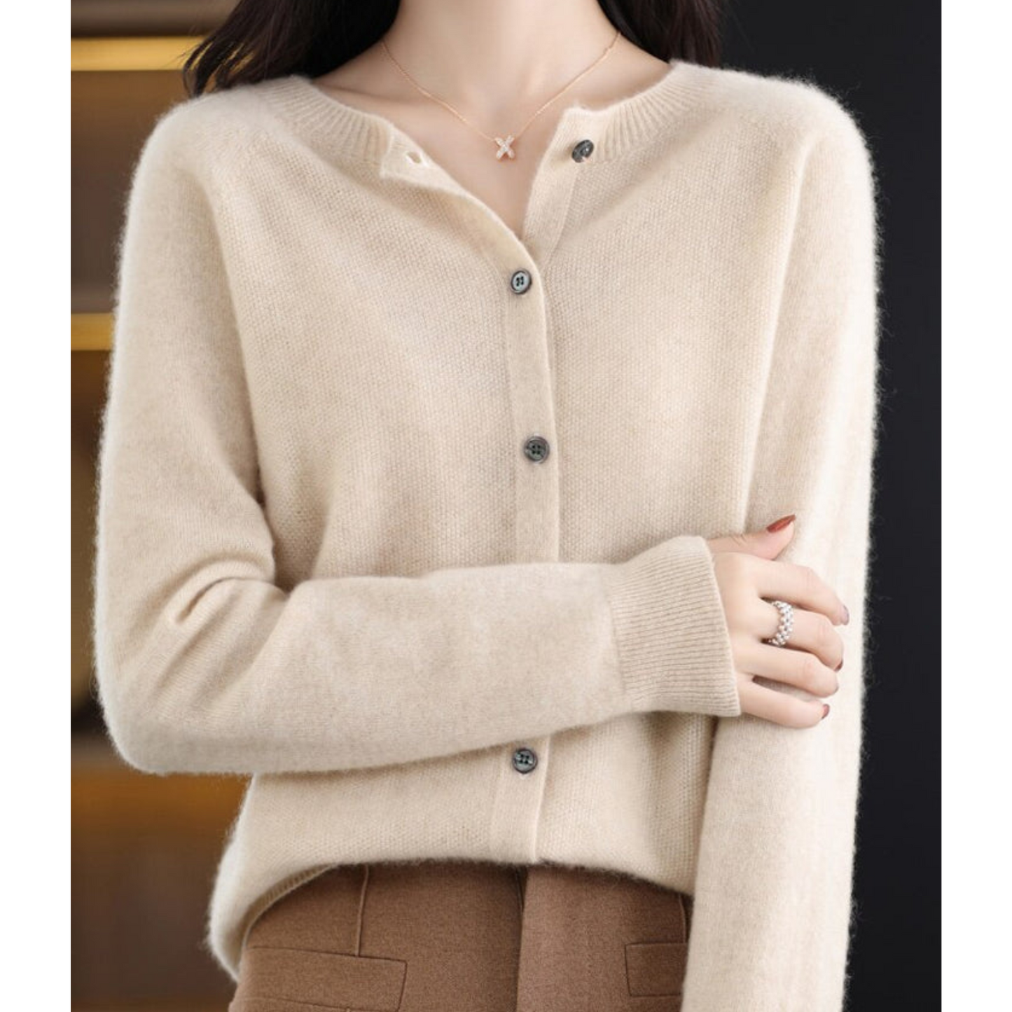 Ivyshape | Women's Round Neck Cardigan Pullover
