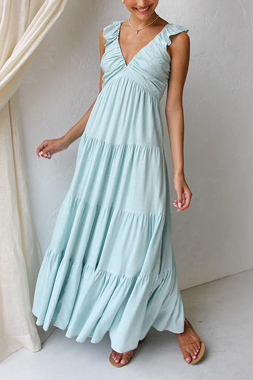 Ivyshape | V-Neck Flowing Ruffle Maxi Dress