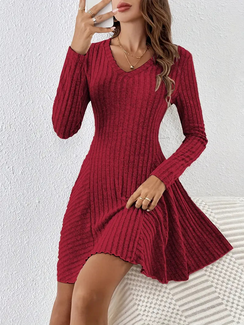 Ivyshape | Women's Chic Flowy Mini Dress Long Sleeve