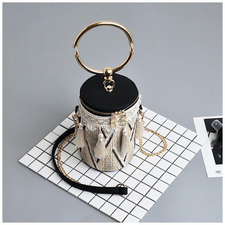 Barrel Chain Crossbody Woven Bag