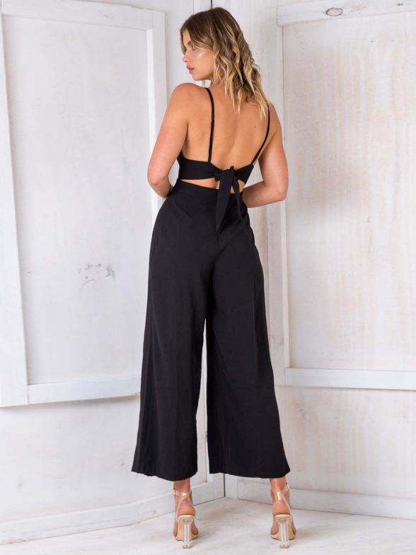 Sexy Spaghetti Strap Solid Color Wide Leg Pants Jumpsuit Rompers