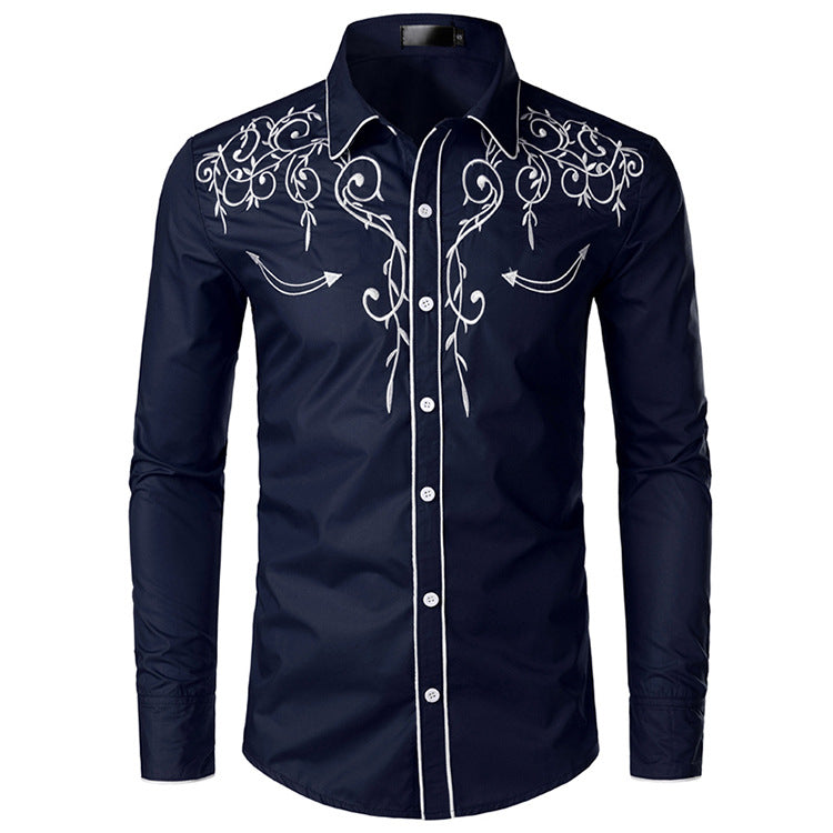 Men's Long Sleeve Shirt with Elaborate Embroidery and Tailored Fit Ivyshape