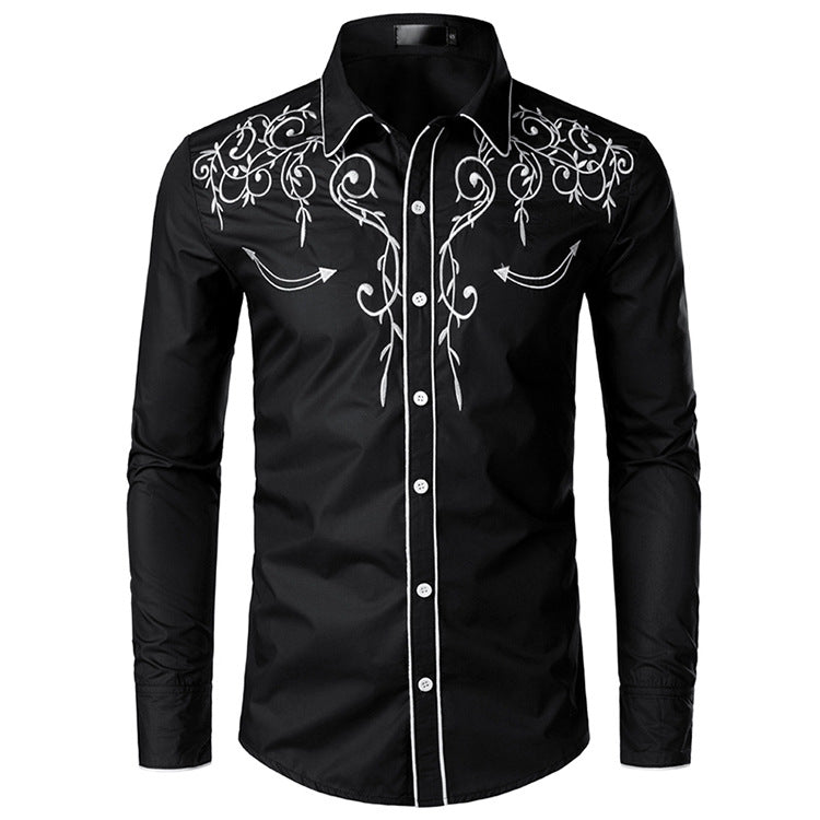 Men's Long Sleeve Shirt with Elaborate Embroidery and Tailored Fit Ivyshape