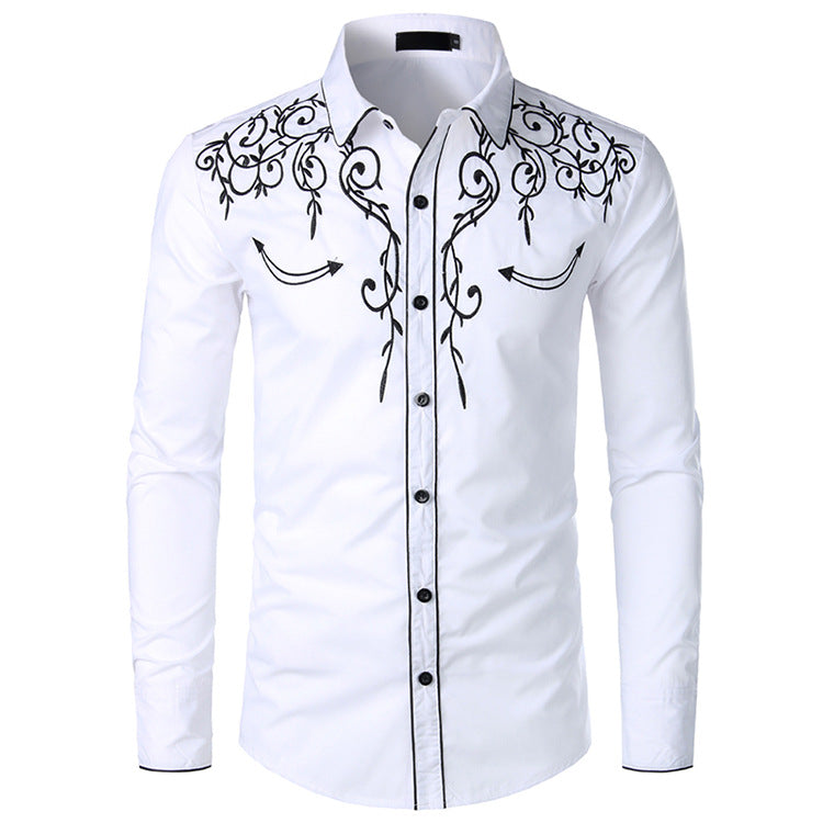 Men's Long Sleeve Shirt with Elaborate Embroidery and Tailored Fit Ivyshape