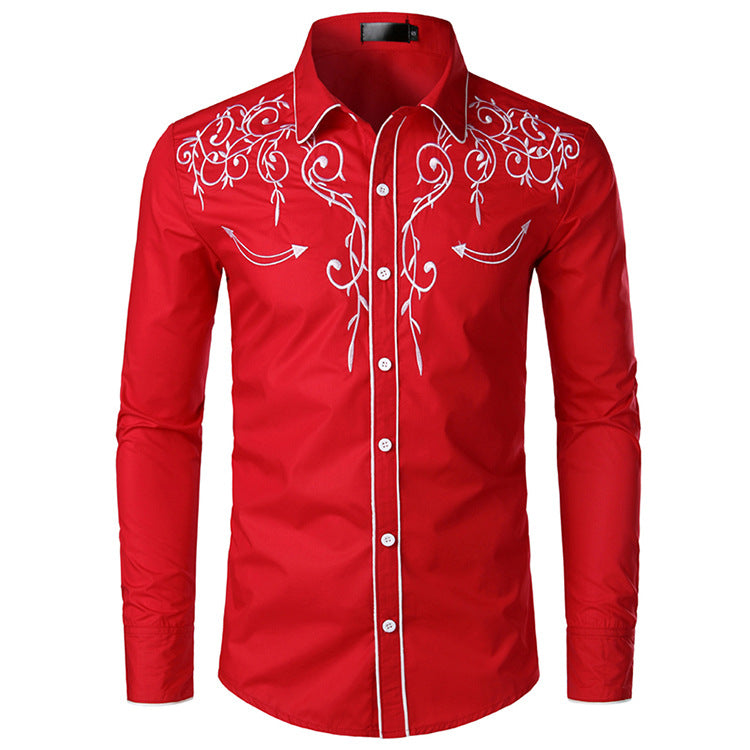 Men's Long Sleeve Shirt with Elaborate Embroidery and Tailored Fit Ivyshape