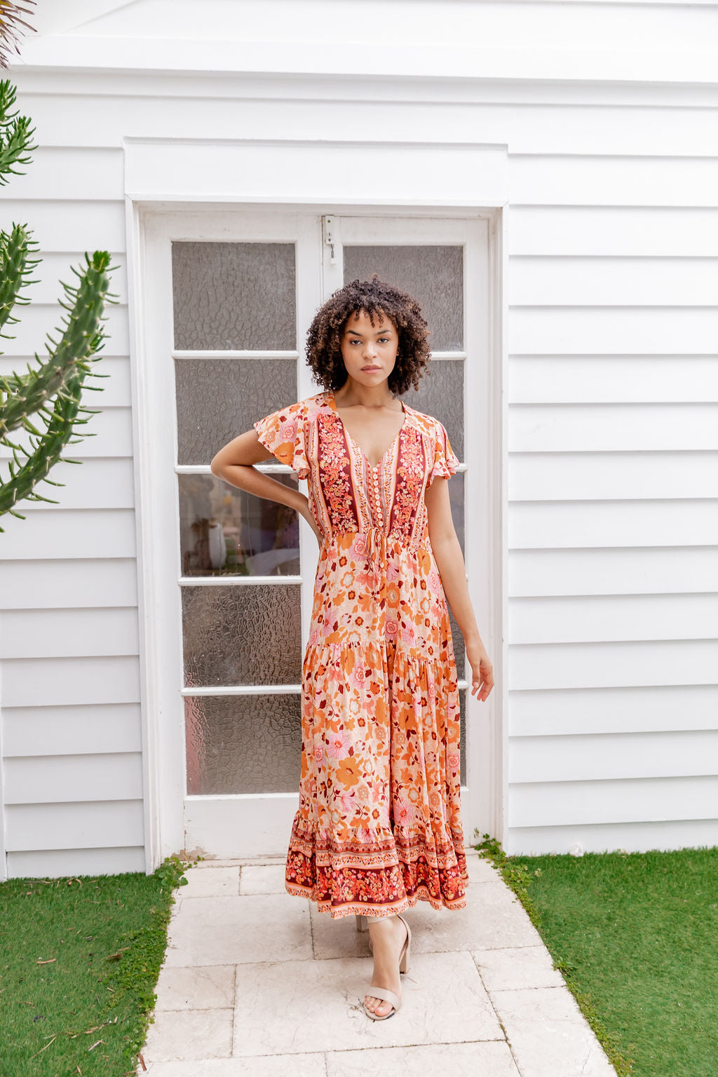 Cora Maxi Dress - Orange Hibiscus