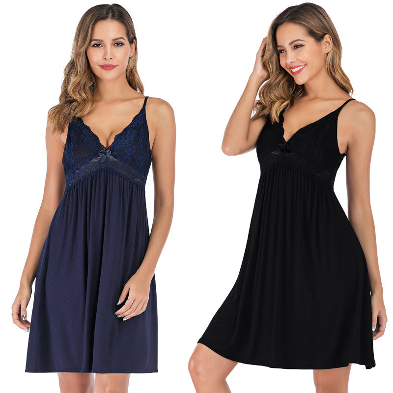 Women’s nightdress with lace accents and adjustable straps Ivyshape