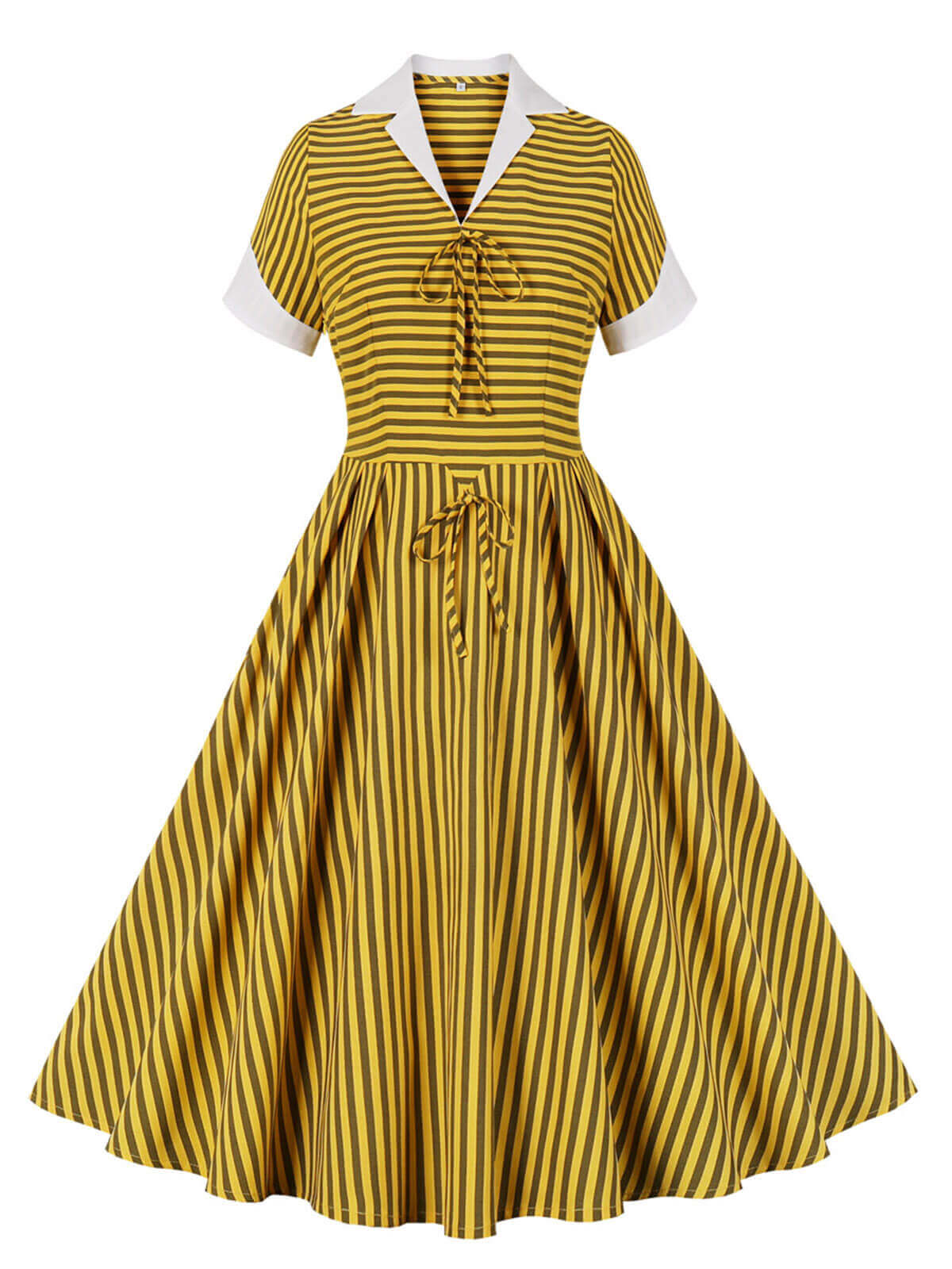 Yellow Bow Striped Swing Dress