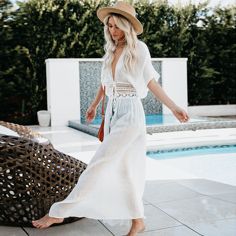 Women's beach robe with elegant lace detailing and casual cut Ivyshape