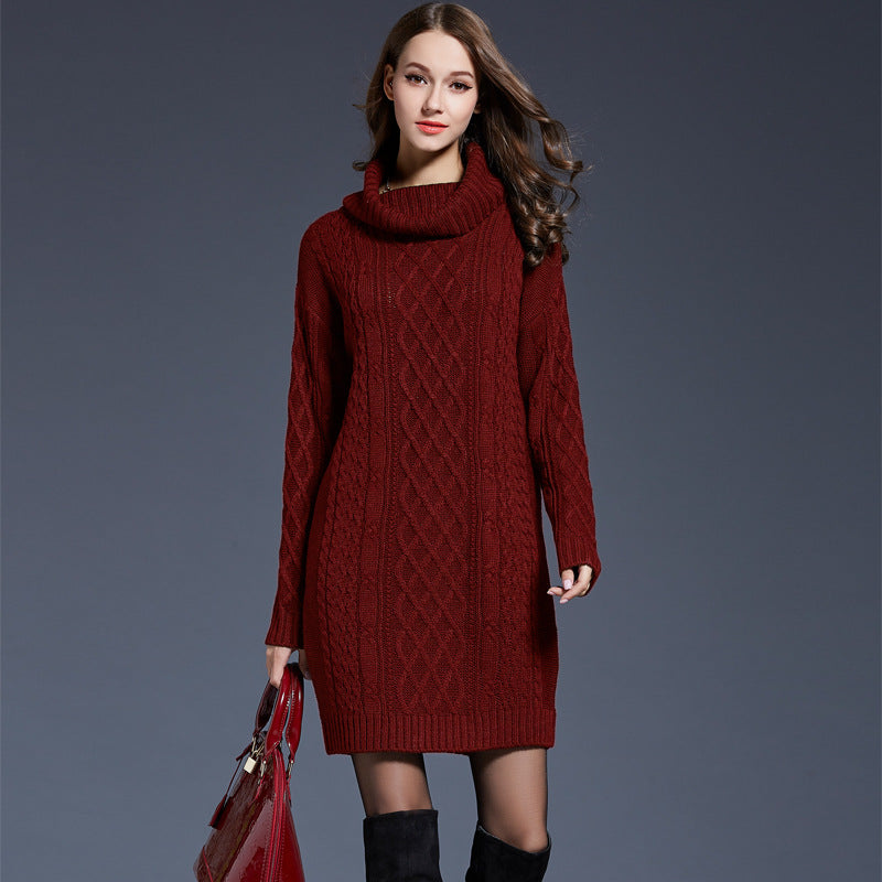 Ivyshape | Knit Cowl Neck Dropped Shoulder Sweater Dress