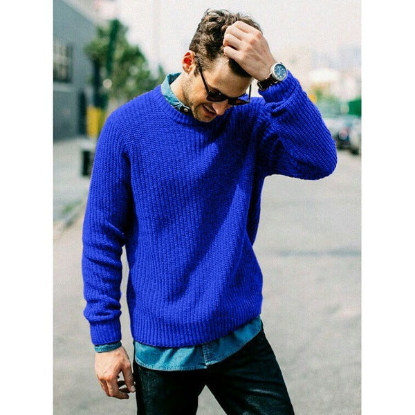 Men's chunky knit round neck sweater with casual fit Ivyshape
