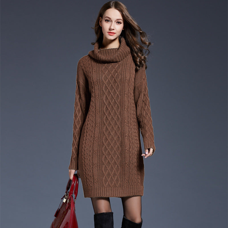 Ivyshape | Knit Cowl Neck Dropped Shoulder Sweater Dress