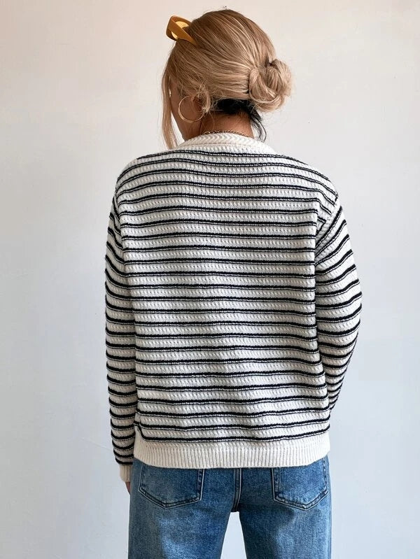 Ivyshape | Striped Cardigan with Buttons