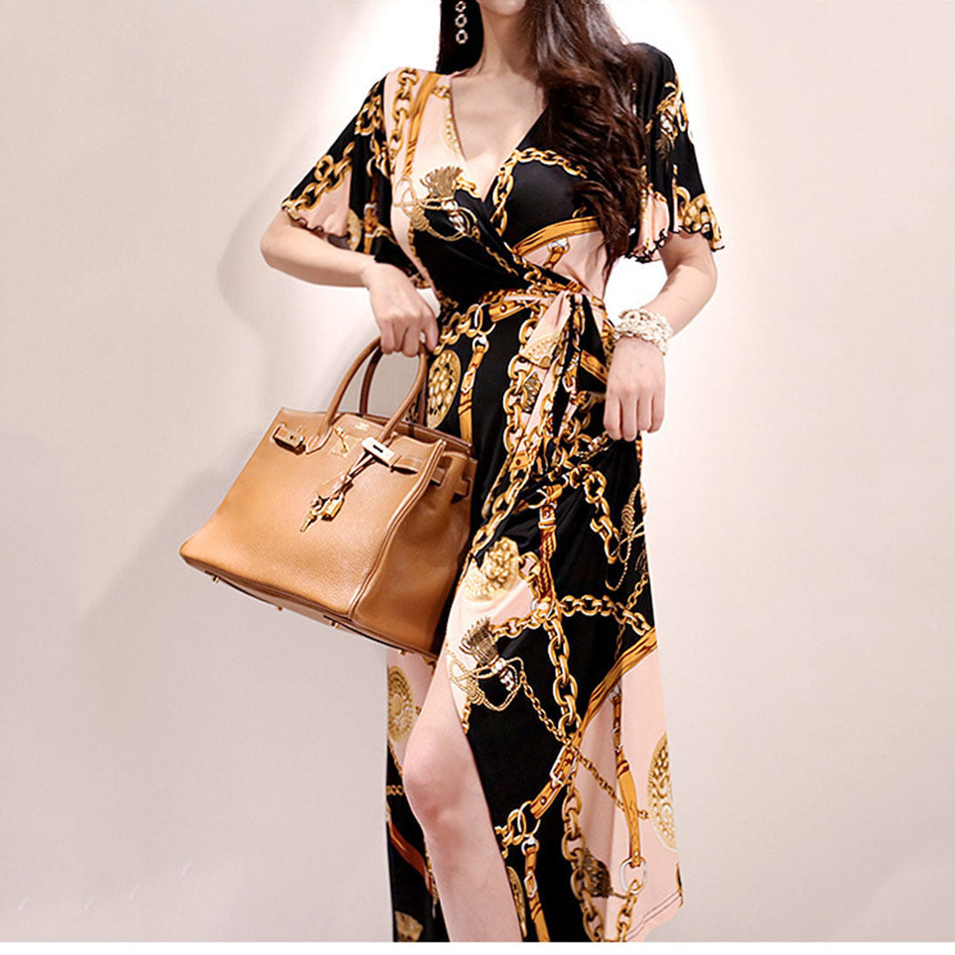 Women's maxi dress with chain pattern and crossbody design Ivyshape