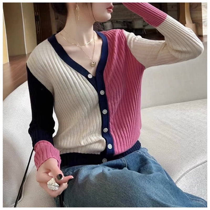 Ivyshape | Multicolor V-Neck Knitted Cardigan for Women