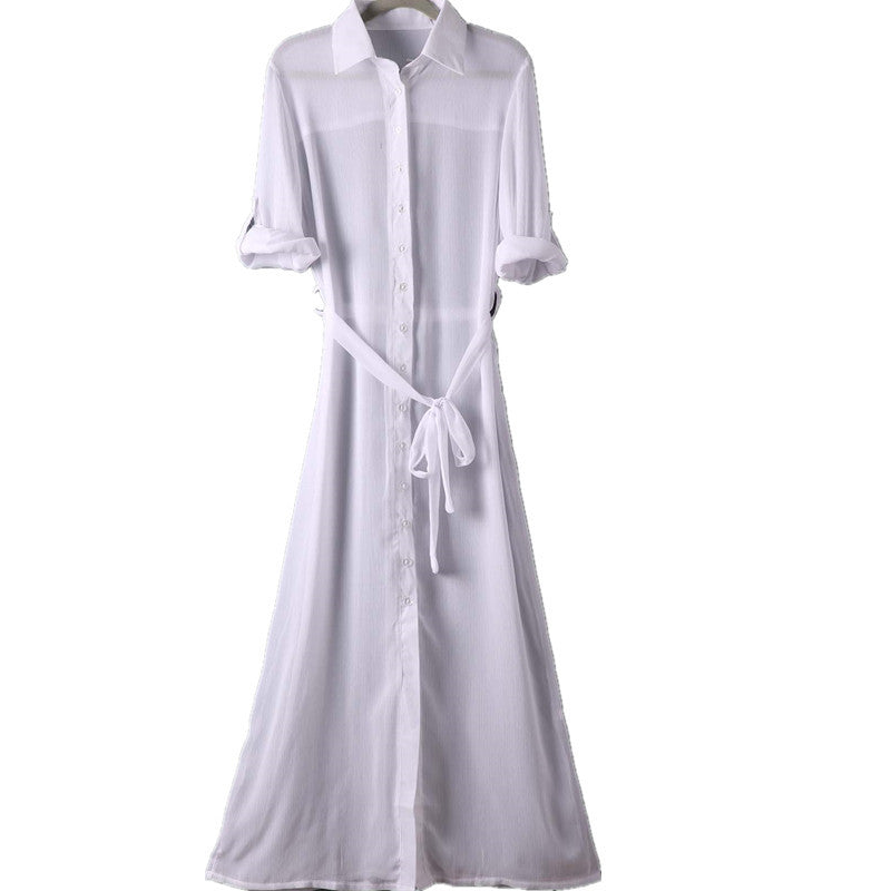 Women's casual maxi dress with elegant shirt collar Ivyshape