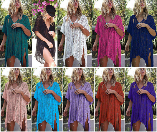 Women’s beach tunic with fine crochet structure and side slits Ivyshape