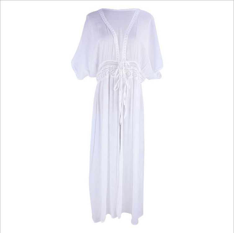 Women elegant transparent beach cover-up with artistic crochet accents Ivyshape