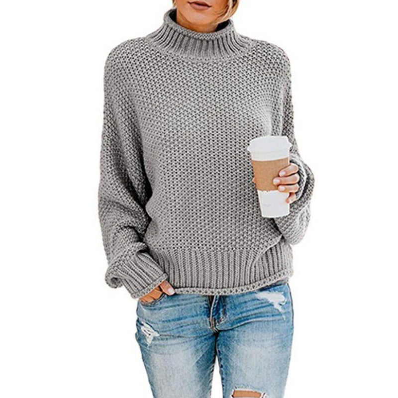 Women's chunky knit sweater with high collar and casual fit Ivyshape