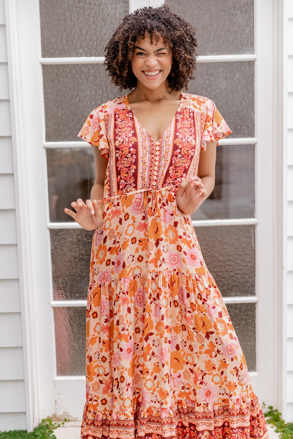 Cora Maxi Dress - Orange Hibiscus