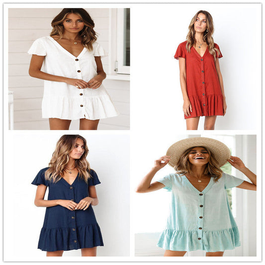 Women's summer dress with button placket and voluminous skirt Ivyshape