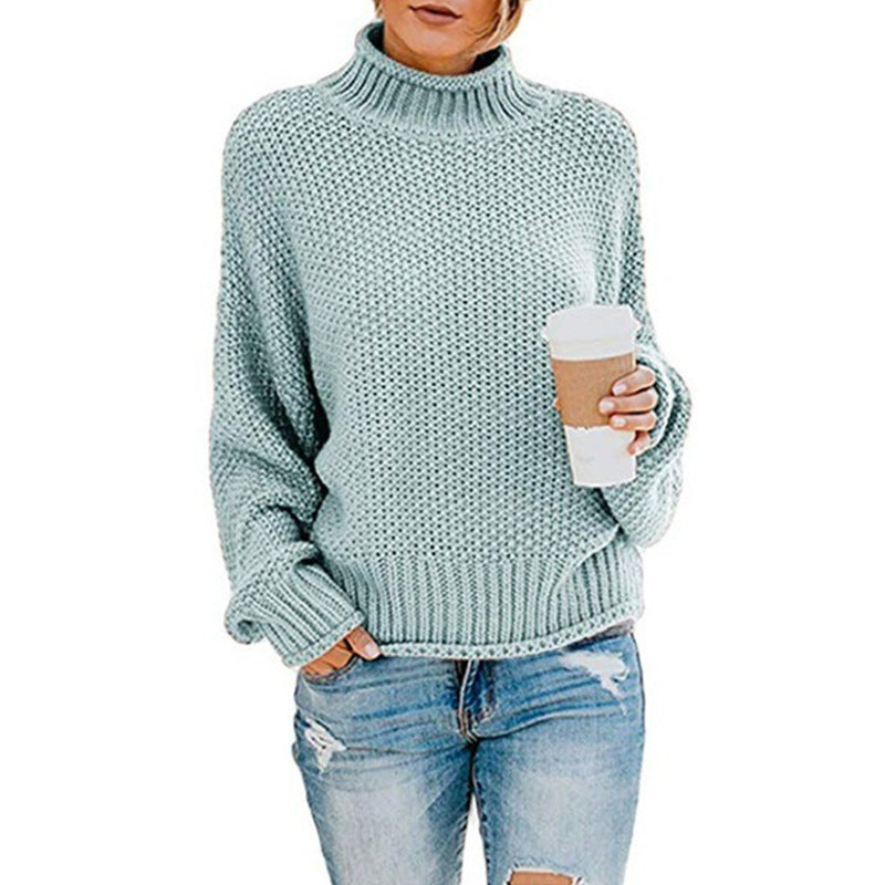 Women's chunky knit sweater with high collar and casual fit Ivyshape