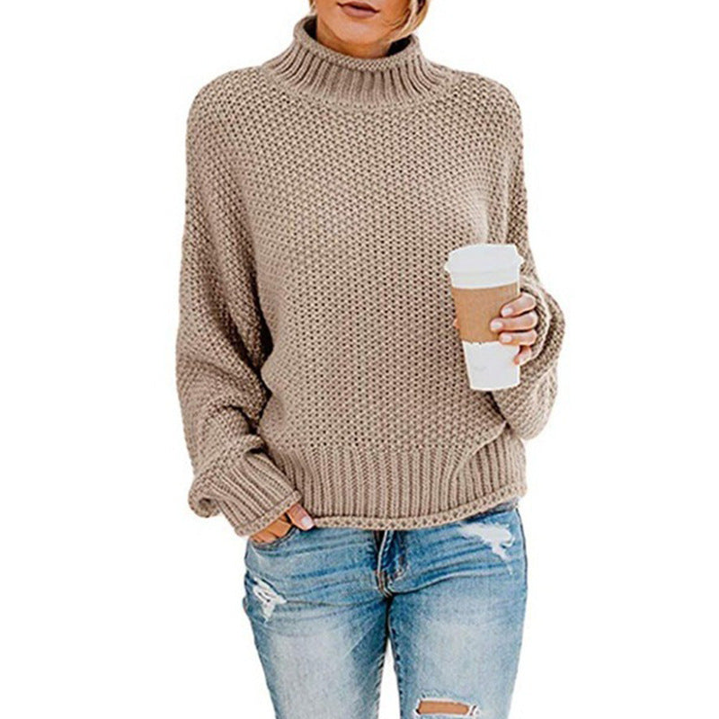Women's chunky knit sweater with high collar and casual fit Ivyshape
