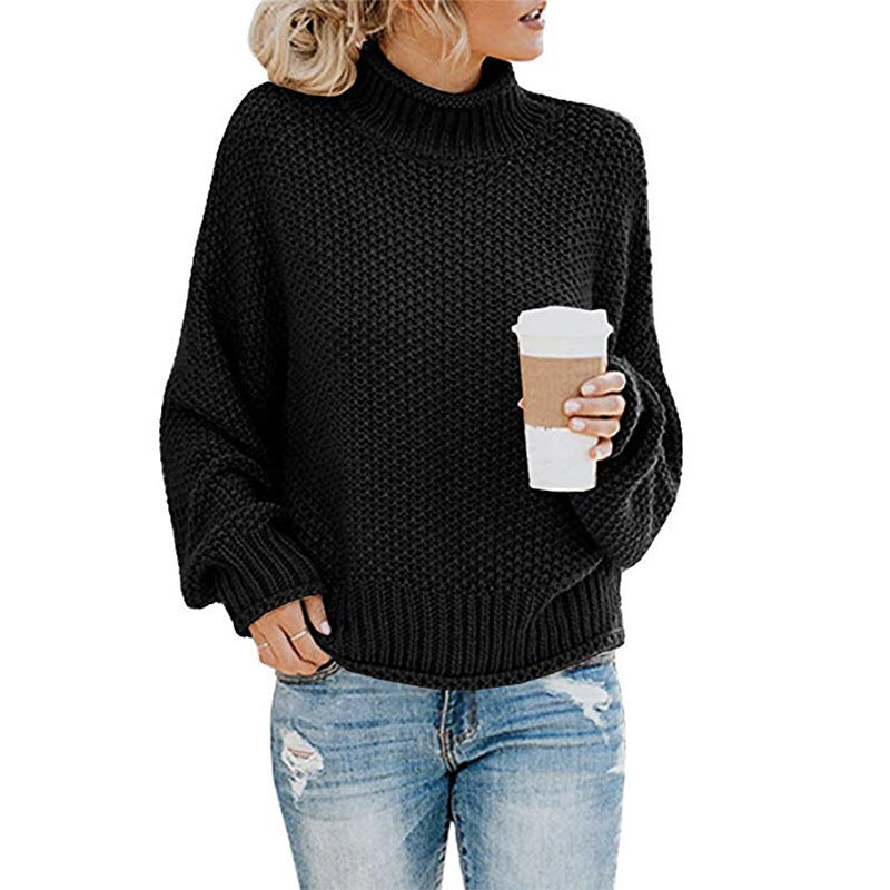 Women's cozy knit sweater with high collar and soft textured design Ivyshape