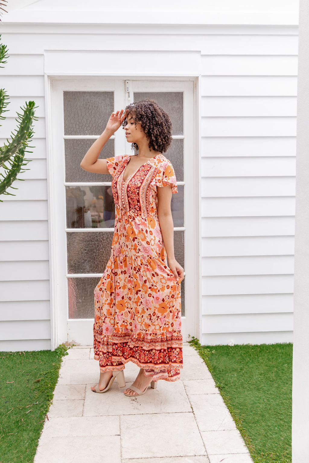 Cora Maxi Dress - Orange Hibiscus