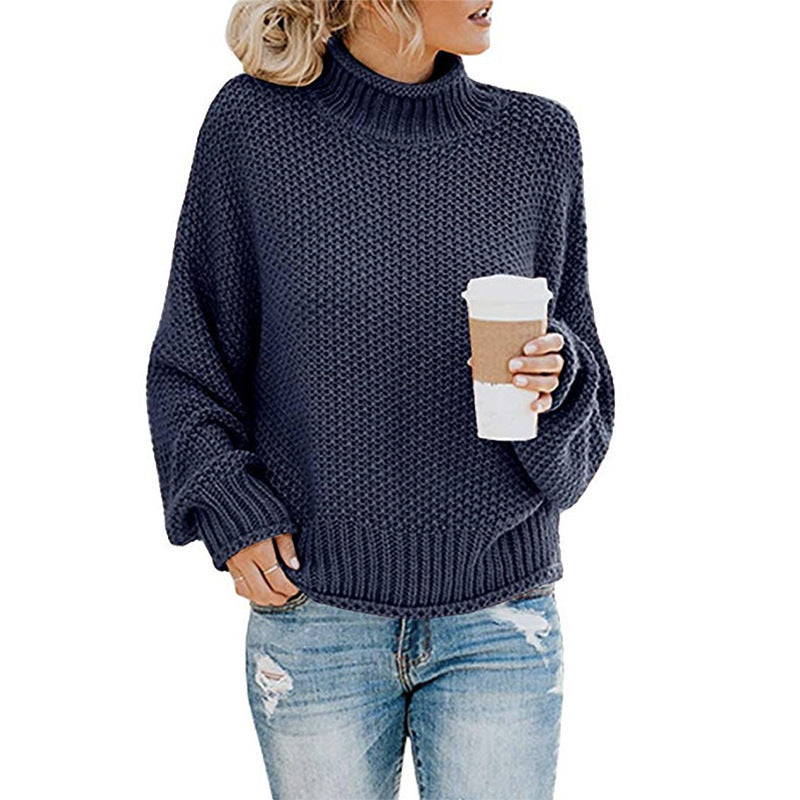 Women's chunky knit sweater with high collar and casual fit Ivyshape
