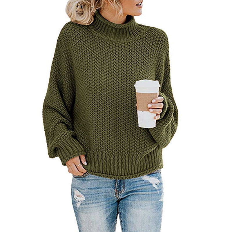 Women's chunky knit sweater with high collar and casual fit Ivyshape