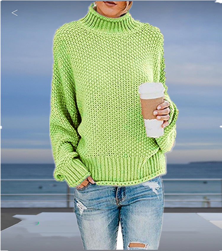 Women Oversized Knitted Sweater with High Collar and Textured Pattern Ivyshape